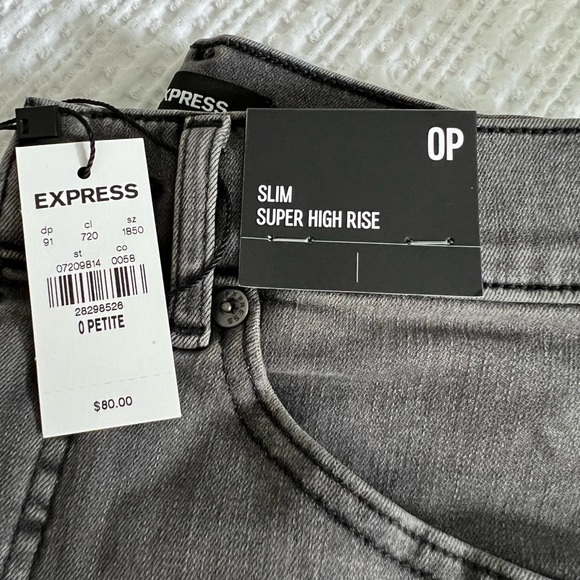 Express Super High Waisted Gray Raw Released Hem Slim Jeans - Picture 6 of 6